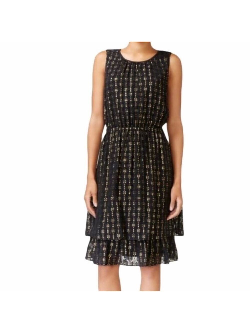 Maison Jules Black Gold Silk Midi Dress Medium